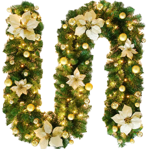 2.7m Green Christmas LED Garland PVC Artificial Tree Banner & Wreath Decorative For Holiday Home Decor