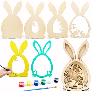 Free Sample Wholesale Customized Kids Easter Wood Crafts Diy Bunny Painting Kit Easter Wooden Ornaments