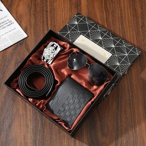 Custom Exquisite Leather Mens Sunglasses Bracelet Wallet Belt Perfume Gift Set with Box Fathers Day