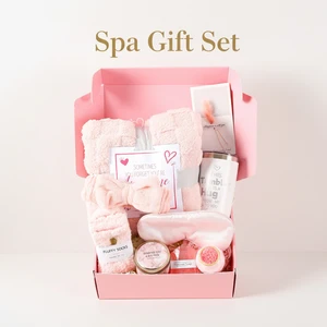 2026 Valentine's Day Mother's Day Gift Romantic Pink Rose Spa Gift Set for Her Premium Self Care Kit with Tumbler Bath Bomb