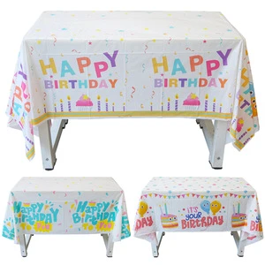 Cartoon Cake Balloon Disposable Tablecloth for Adult Birthday Party Happy Birthday Event Decoration