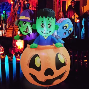 Cross-border Halloween Inflatable LED Glowing Pumpkin, Green Witch, and Monster Outdoor Halloween Party Decorations