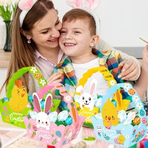 Cross-Border Party Gift Box for Easter Bunny Egg Hen Colorful Irregular 3D Handheld Basket Paper Happy Easter
