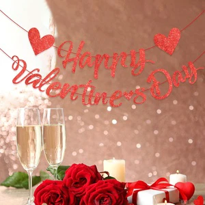 Happy Valentine's Day Chinese Valentine's Day Heart-Shaped Flashing Red Banner Party Decoration