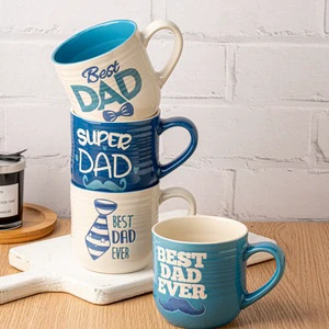 Father's Day Ceramic Mugs Porcelain Drinkware with Happy Day Dad Designs Gift Cups