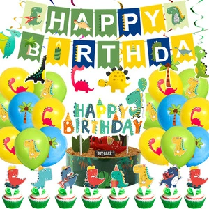 Dinosaur Birthday Party Supplies Set Dinosaur Cake Topper Printing Balloon Happy Birthday Banner Party Decorations for Boys