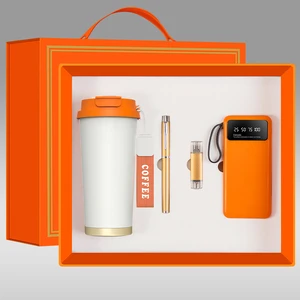 High-End Business Gift Set for Father's Day with Customized Logo and Modern Design Includes 500ml Mug Pen 10000mAh USB Power Bank
