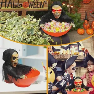 Halloween Snacks Dish House Decoration Voice Control Ghost Toys with Motion Sensor Skeleton Candy Bowl for Party Supply