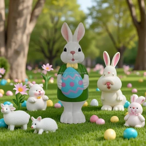 Custom PP Garden Bunny Statue with LED - Plastic Rabbit Figurine for Easter Party Decoration Gift