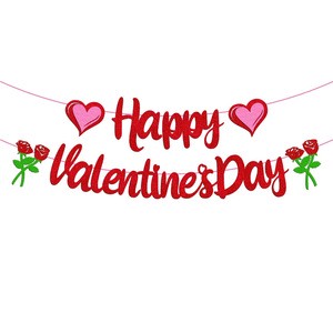 Happy Valentine's Day Romantic Red Heart Paper Banner Garland for Women & Girls-Anniversary & Wedding Decor