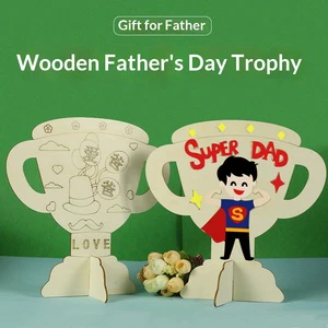 Fathers Day DIY Graffiti Poplar Wooden Trophy Kindergarten Gift for Dad Mother's Day Women's Day Fun Parent-Child