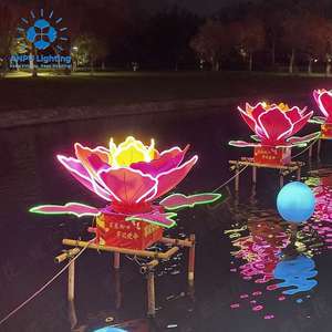 Anpu Lighting Giant Floating LED Peony Sculpture Leaves Outdoor Waterproof Halloween Landscape Christmas New Year's Day Festival