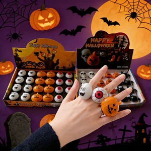 Halloween Glowing Pumpkin Lantern Ring Plastic Bat Skull Kids Prank Toy for Parties for Festive Novelties
