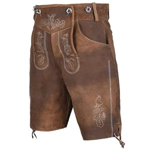 Men's Genuine Leather Lederhosen Floral Embroidered Traditional Bavarian Shorts Regular Fit Brown Unique Bavarian Shorts Breatha