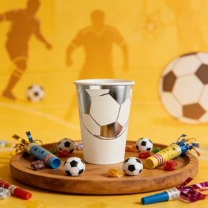 615240 Silver White Soccer Football Paper Cup Party Tableware Supplies Sports Event Decorations Kids Adults Birthday Celebration
