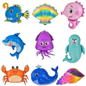 New Product Ocean Animals Foil Balloons Single Glossy Mermaid Shark Baby Birthday Party Kid's First Year Cartoon Themed