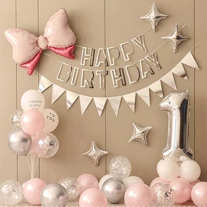 Children's Baby Boy Girl First Birthday Party Scene Layout Background Wall Happy Birthday Adult Balloon Decoration Set Foil
