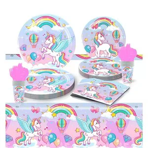 LEMON Unicorn Birthday Party Children Party Decorations Paper Plate Cup Tablecloth Tableware Set Kids Birthday Party Supplies