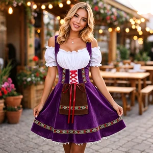 Oktoberfest Dirndl Costume Accessory in Purple Polyester Velvet for Women's Bavarian Beer Festival with Apron