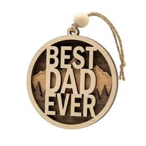 Custom Best Dad Ever 3D Layered Plywood Ornament Wholesale Mountain Silhouette Father Day Gift Car Rearview Decor DDP