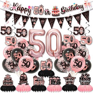 Rose Gold Black Birthday Party Kit Decoration Set 50 Anniversary Wedding Ideas for Party Decoration Set