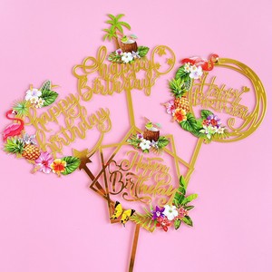 Cake Decorating Supplies Happy Birthday Flower Gold Acrylic Glitter Cake Toppers for Various Girls Boys Adult Birthday Party