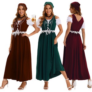 For Beer Festival Halloween Performance Outfit Three-Color Embroidered Oktoberfest Maxi Skirt Party/Stage