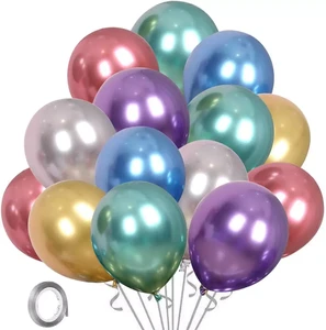 Metallic Party Balloons Thick Chrome Latex Birthday Balloons with Accessories for Party Decor