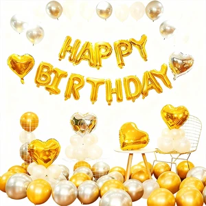 1 Gold and Silver Theme Birthday Party Decorations Balloon Set Happy Birthday Alphabet Foil Balloons Backwall Decor Accessories