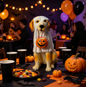 Stock Promotion Halloween Party Supplies Scary Ghost Dog Pumpkin Resin Figurine Holiday Table Centerpiece Indoor/Outdoor Decor