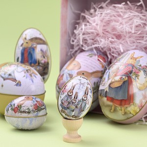 Vintage Garden Bunny Easter Eggs Products Decoration Tin Easter Eggs 2024 for Candy