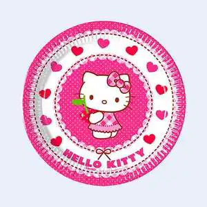 Party Love Hello Kitty Paper Disposable Children's Round Plates 19.5Cm Decorations 6 Pcs Made in China