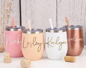 Personalized Wine Tumbler 12oz Bridesmaid Wine Tumbler Engraved Wine Cup Insulated Tumbler Wedding Party Cup