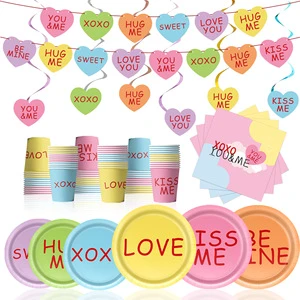 Cross-border Valentine's Day Heart Party Supplies Digital Printing Disposables