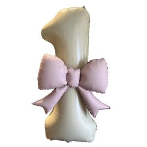 Matte butterfly Bowknot Caramel Cream Number 0-9 Foil Balloons Birthday Decoration for Kids Adults
