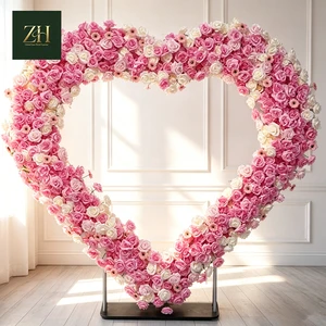 Durable Elegant Pink White Rose Heart Shaped Flower Arch For Birthday Wedding Ornament