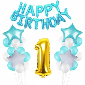 Happy Birthday 1st Kids Party Supplies Kit Set Metallic Number Shaped Balloons Decoration Backdrop for Party