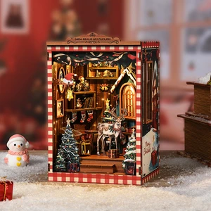 Vintage Christmas Display Book Nook A 3D Wooden Puzzle With Multiple Decorated Trees And Reindeer A Festive Miniature Showcase