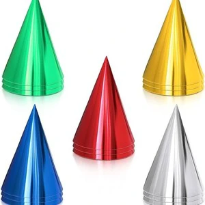 Solid Color Metallic Foil Birthday Hats Glossy Paper Party Headwear for Kids Adults Fashion Laser Decorated Photo Booth Props