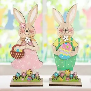 Easter Wooden Rabbit Craft Painted Desktop Ornament Nordic Style Furniture Rabbit Decoration Wooden Products