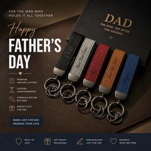 Luxury Multi Color Leather Metal Keychain Zinc Alloy Sturdy Laser Engravable Gift Packaging Leather Key Ring for Father's Day