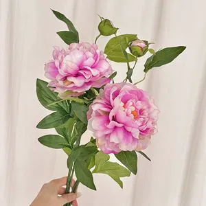 Wholesale Realistic Single Stem 2-Heads 70cm Artificial Peony Purple Silk Flower for Floral Arrangement Home Wedding Decoration