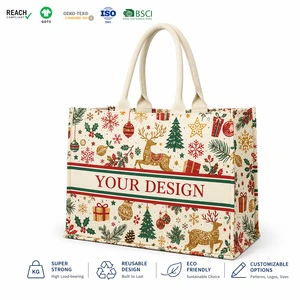Custom Printed Christmas Cotton Bag Eco Friendly Reusable Durable Fashion Shopping Packing Canvas Tote Bag For Promotional Gift