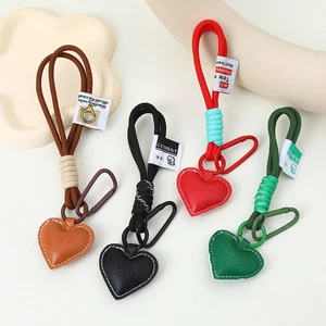 Leather Love Car Keychain Pendant Creative PU Imprint Letters Peach Heart Hundred Hanging Bag Decoration