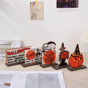 Cross-border Halloween Decoration Ornaments Family Party Desktop Witch Pumpkin Skull Wooden Crafts Indoor