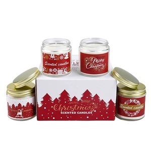 Wholesale Christmas Scented Candle 4 Piece 100G Glass Candles Gift Set Private Label Custom Fragrance Holiday Home Aromatherapy