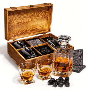 Whiskey Decanter Set With 2 Twisted Glasses Chilling Stones Wooden Gift Box Custom Logo Whisky Glass Kit Bar