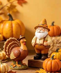 American Harvest Festival Turkey Husband Pumpkin Resin Artificial Handmade Customized Love Statue Thanksgiving Home Decor