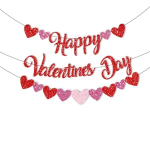 Happy Valentines Day Banner with Pink and Red Heart Garland Banner Valentines Day Banner Valentines Day Decoration