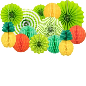 Hawaiian Adult Hanging Plastic Fans Pineapple Flamingo Flower Garland Banner Luau Beach Birthday Photo Backdrop Party Supplies